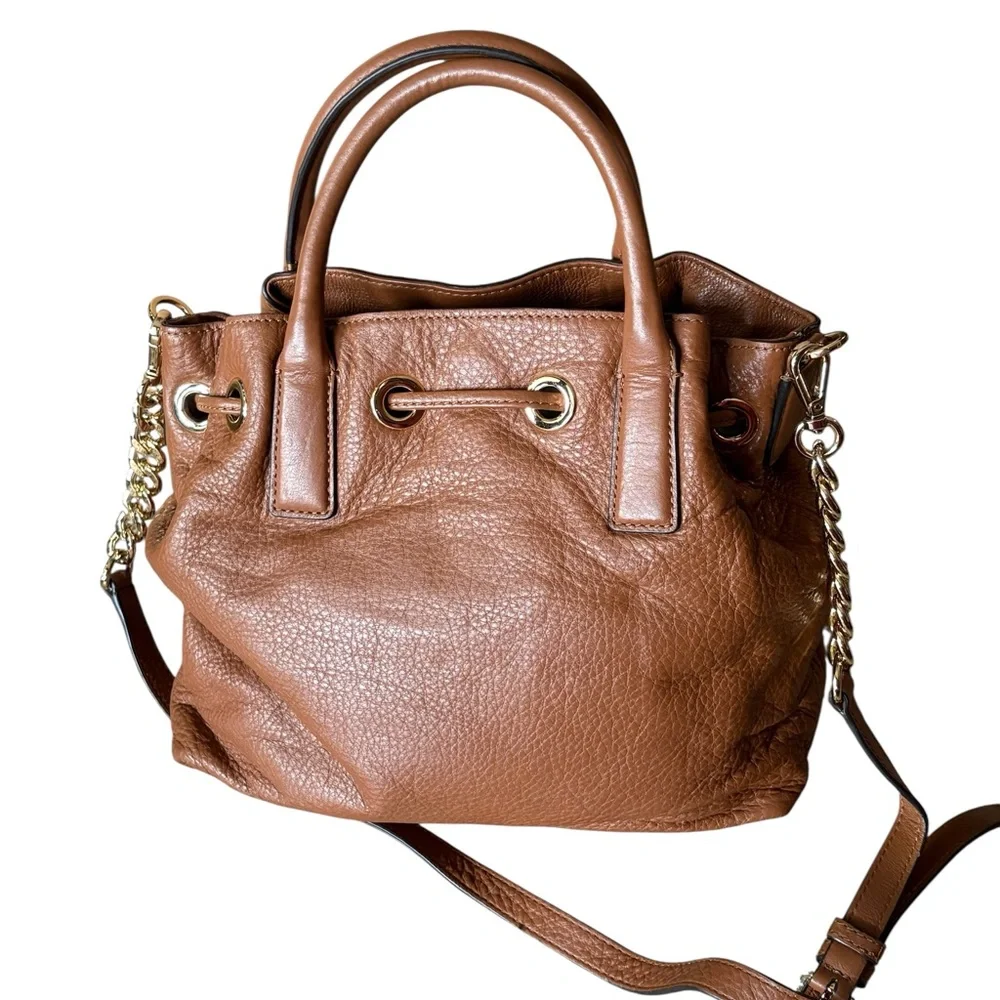 Michael Kors Camden Luggage Brown Leather Medium Drawstring Satchel